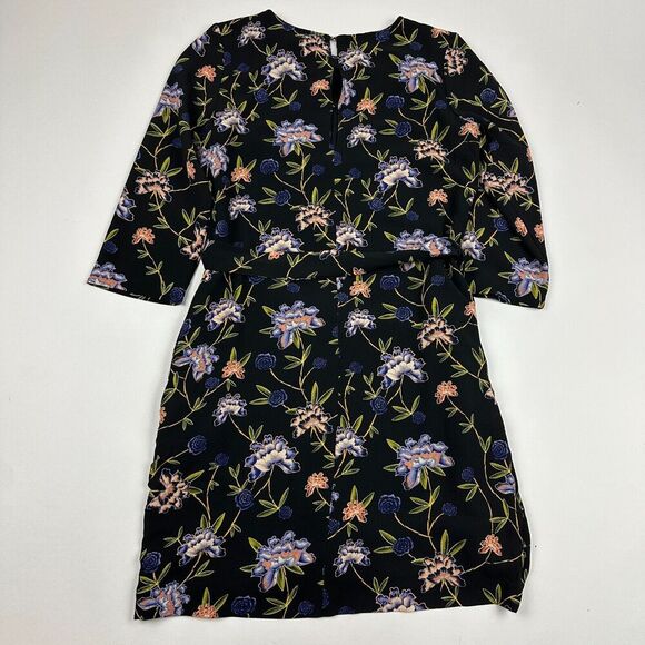 H&M Black Floral Sheath Dress Belt Tie Waist Keyhole Back High Neck Sz 4 Career - Picture 13 of 14